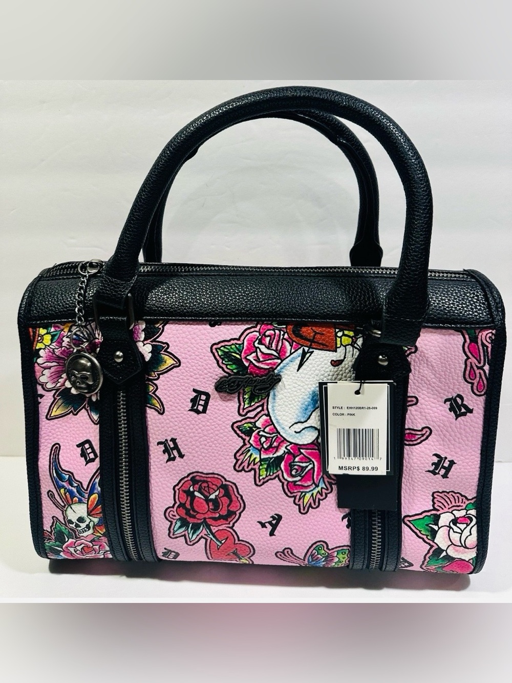 Ed Hardy Pink Floral Tattoo-Print Satchel Handbag